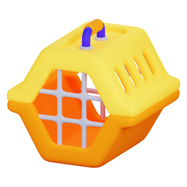 yellow pet carrier with blue handle